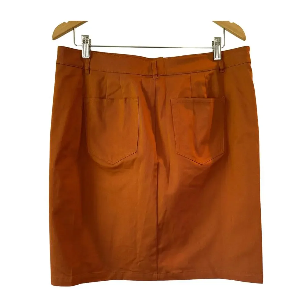 Loft Outlet Button Front Mini Skirt SZ 14 Petite Burn Sienna